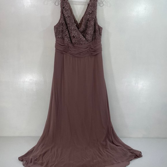 PATRA NWOT New Women's Plus Size 16 Evening Gown Mauve Pink w/ Lace Shell Long - Picture 2 of 16